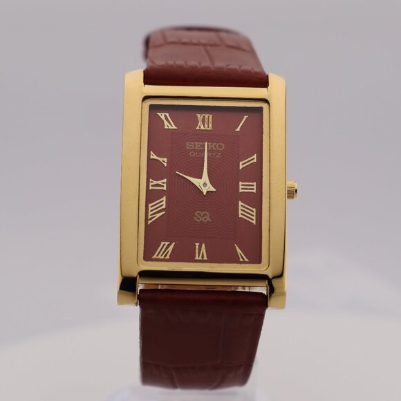 Seiko Slim Vintage Quartz Men's  Wrist Watch Red Dial with new Camel Strap - Picture 2 of 7